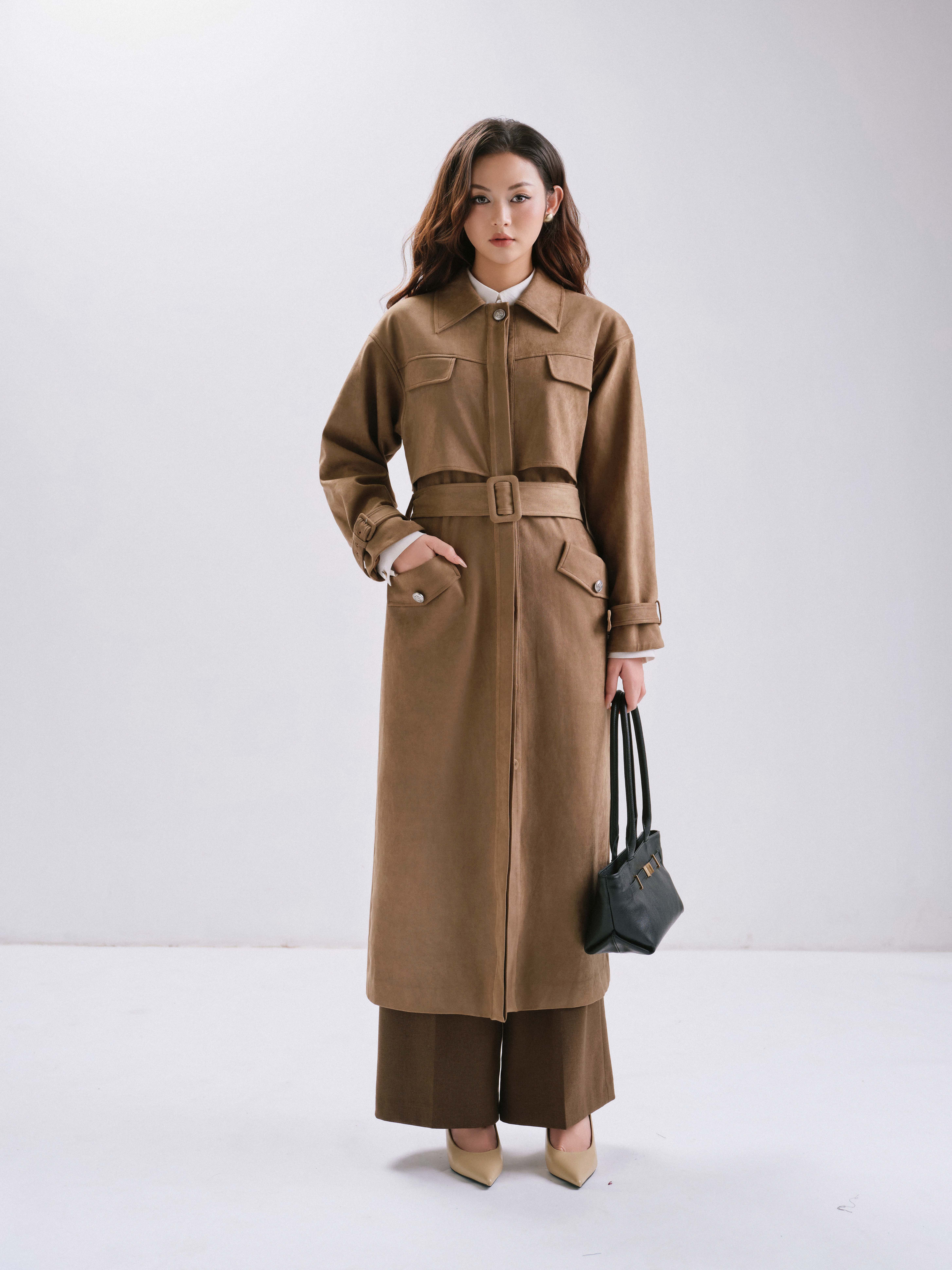 Áo trendcoat da lộn